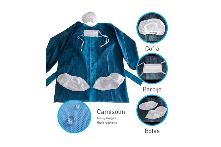 Pack 10 u. Kit Sanitario Medical Camisolín Barbijo Cofia Cubre bota Descartable